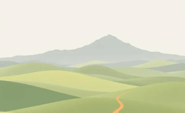 A peaceful landscape illustrating a financial journey with hills and a path.