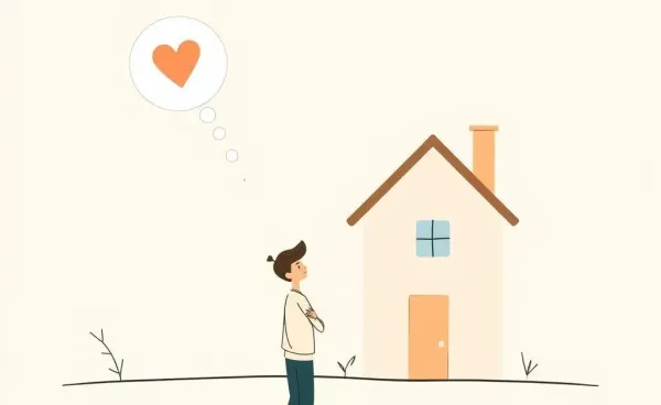Sketch of a person pondering a house with a heart in a thought bubble