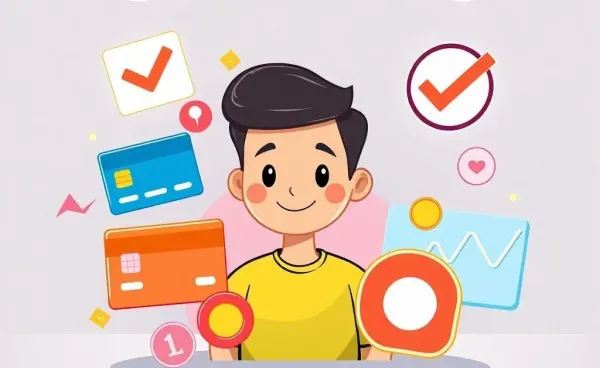 Illustration of a person exploring credit score symbols
