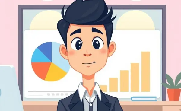 Young professional looking at a digital investment pie chart