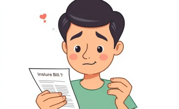 A person analyzing their health insurance bill with a thoughtful expression