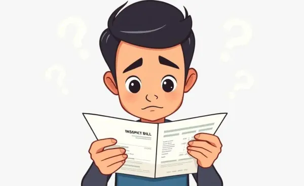 A person assessing a hospital bill with a puzzled look.