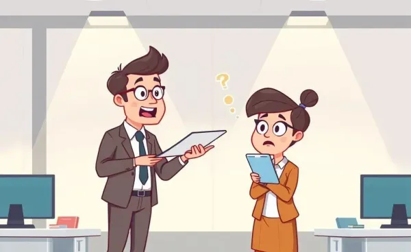 An HR professional explaining email content to a confused employee