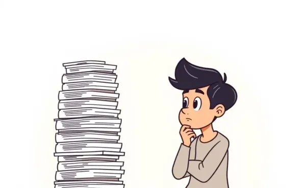 Person contemplating over a stack of insurance policy papers