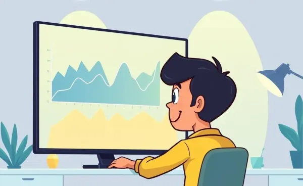 A cartoon of a person studying interest rate graphs on a computer