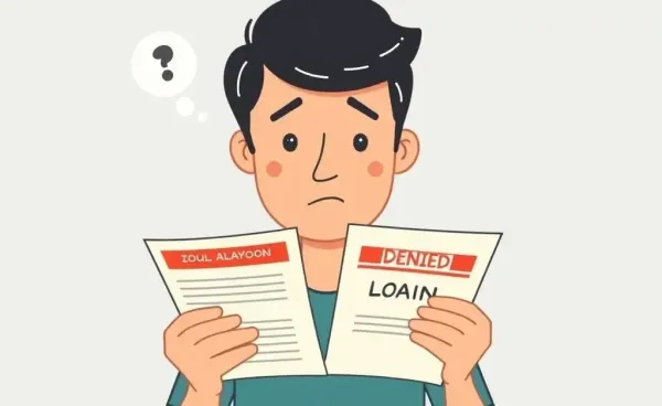 Illustration of a thoughtful person reading a loan denial letter