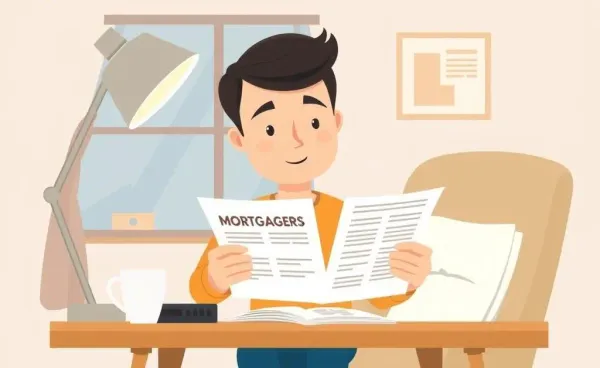 A person reading mortgage documents at a comfortable desk.