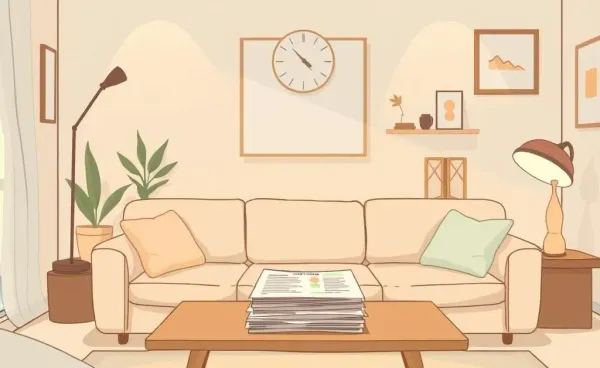 Cozy living room with mortgage documents on a coffee table