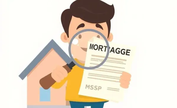 Homeowner examining a mortgage document with a magnifying glass