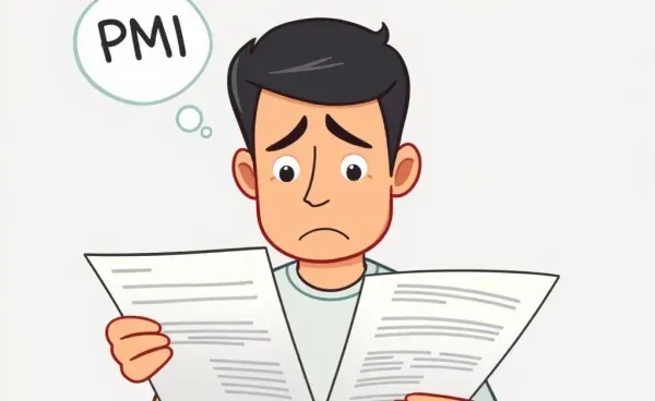 A person reviewing mortgage papers while thinking about PMI