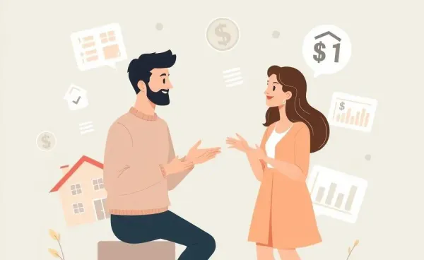 Couple discussing home loan options with visual aids