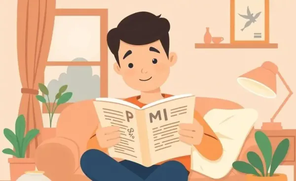 A person reading about PMI in a cozy home setting