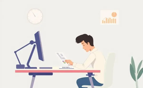 A person reviewing investment charts at a desk in a calm setting.