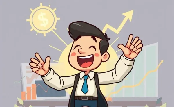 Enthusiastic trader analyzing stock charts with the stock symbol glowing nearby