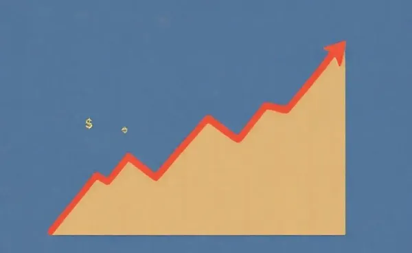 An illustration of a stock market graph with upward trend and dollar signs.
