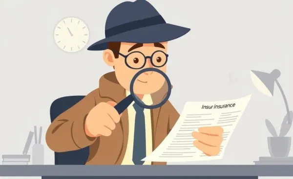 Detective analyzing insurance documents with a magnifying glass