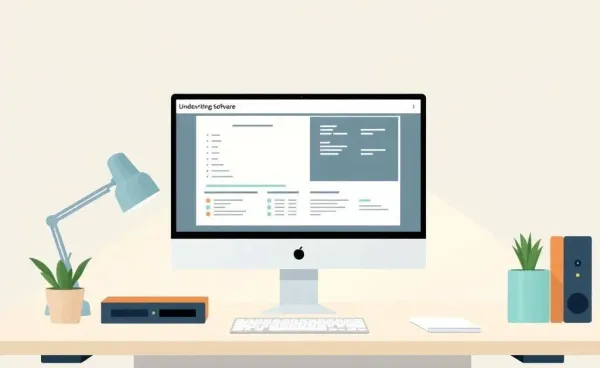 Calming desk setup showing underwriting software on a computer