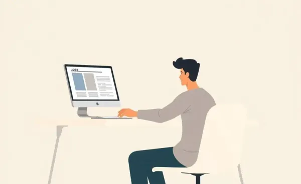 Person at a desk looking for job listings on a computer