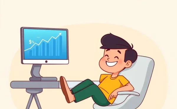 Joyful person celebrating a high earnings report on a computer screen