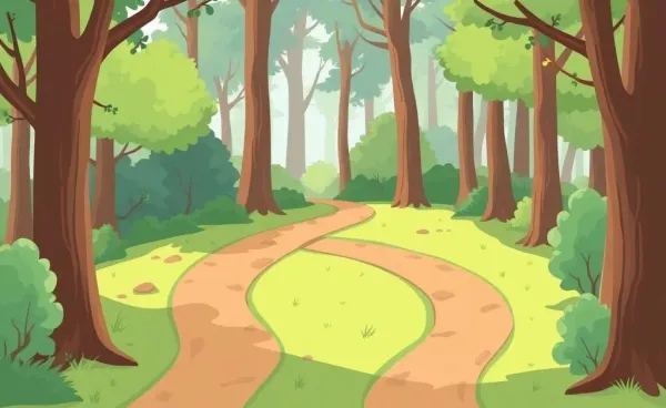 Diverging paths in a forest representing unexpected journeys