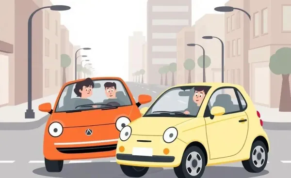 Two cars in a minor accident with puzzled drivers