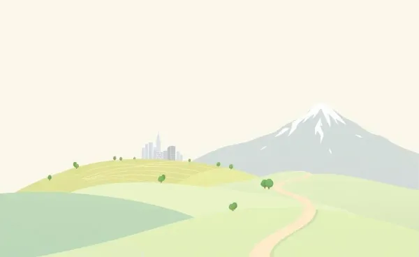 A conceptual illustration of a varied career path through different landscapes