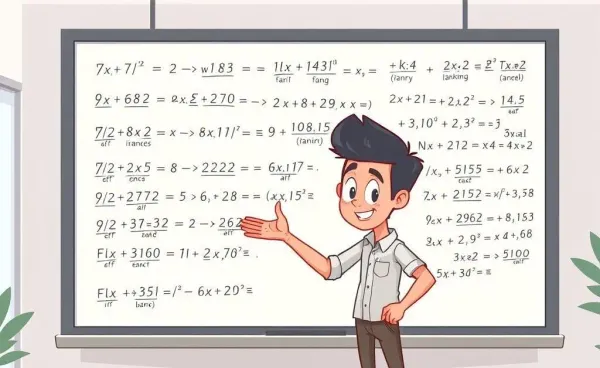 Illustration of a person solving banking risk equations on a board