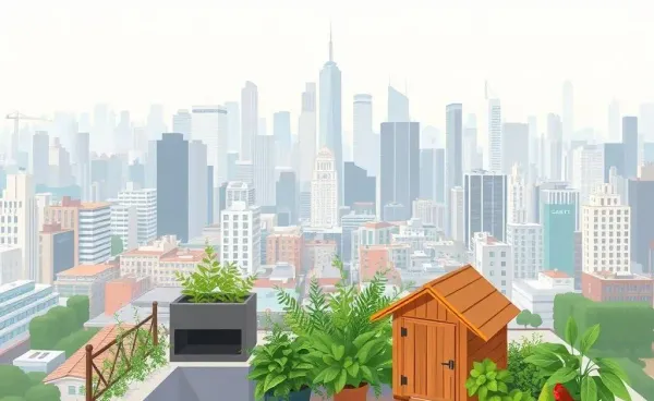 Chickens clucking happily in a rooftop urban garden coop