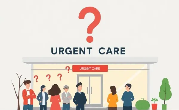 Puzzled people in front of an urgent care clinic