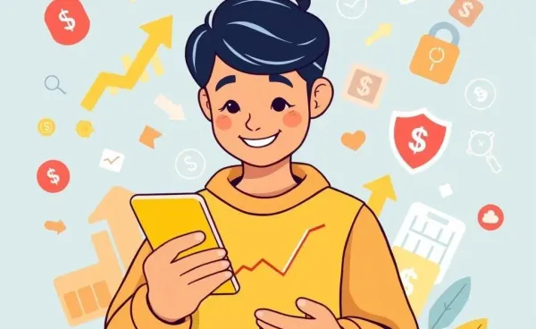 A person using a stock trading app, showcasing growth and stability symbols