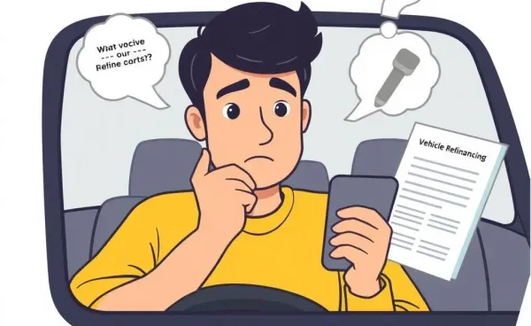 Illustration of a person considering refinancing options for a car.