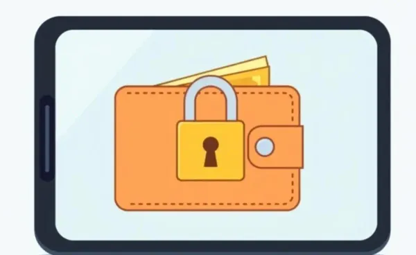 A digital wallet with a padlock symbolizing secure online transactions