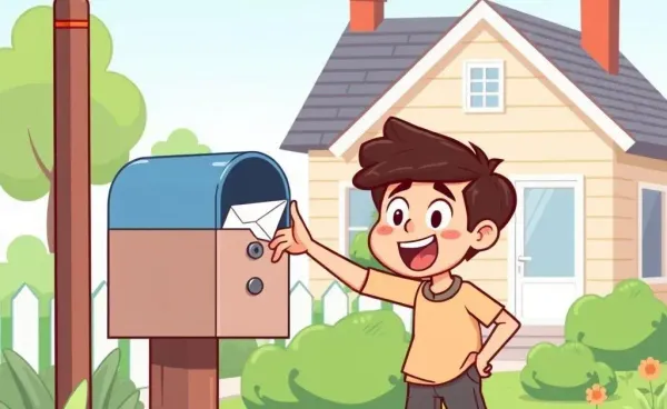 A cartoon of a person checking the mailbox with anticipation