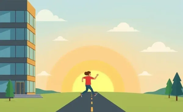 A person leaving an office, representing financial independence.