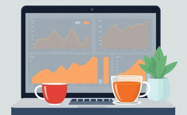 An inviting desk setup with a laptop showing investment charts.