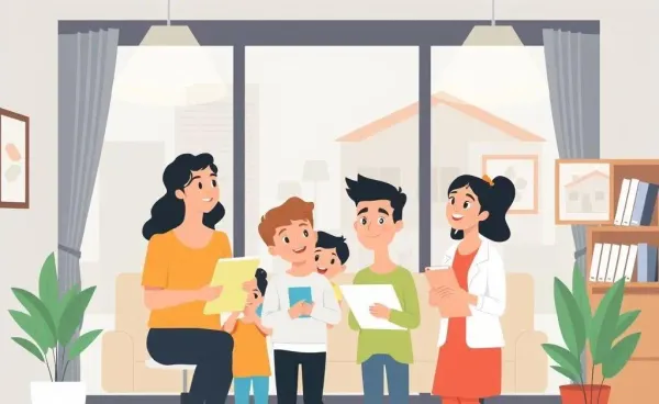 Illustration of a welcoming open house with a friendly real estate agent