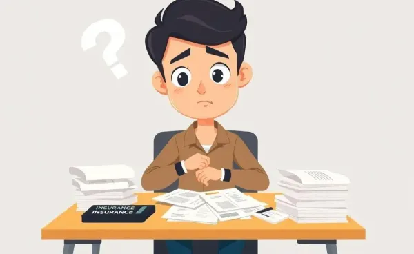 Person pondering over insurance documents at a desk