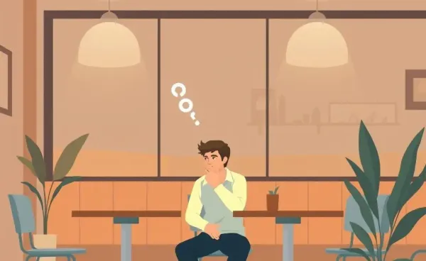 Person contemplating sharing a personal secret over coffee