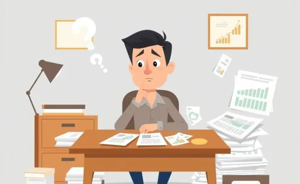 Person looking puzzled with financial documents.