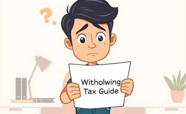 A cartoon image of a person confused by a Withholding Tax Guide.