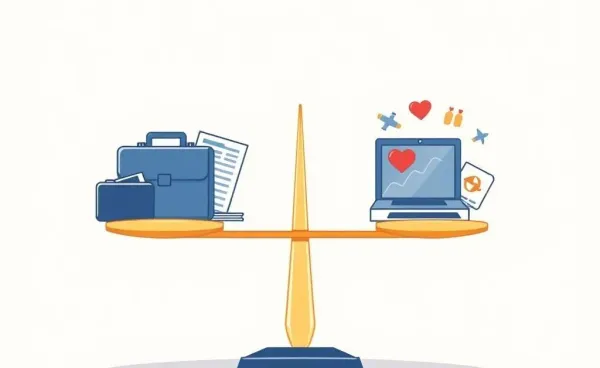 An illustration of a scale balancing work and personal life items
