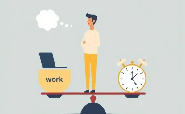 An artistic illustration of a scale balancing work and personal life elements