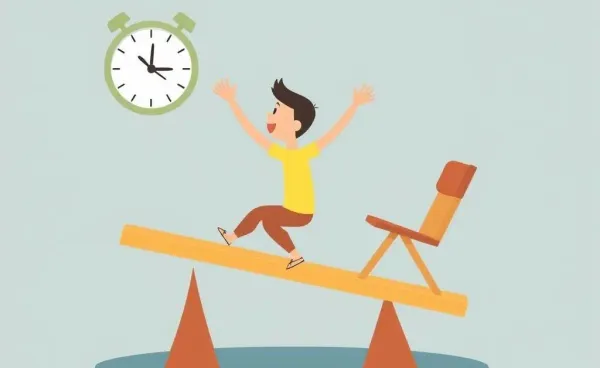 Person balancing work and life on a seesaw