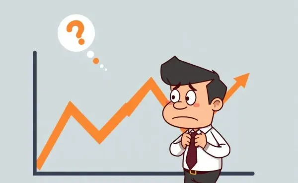 A cartoon-style image of a worried investor analyzing fluctuating interest rates on a graph.