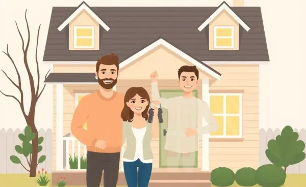 A young couple smiling with the keys to their new home.
