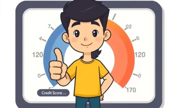 Young person with a credit score meter