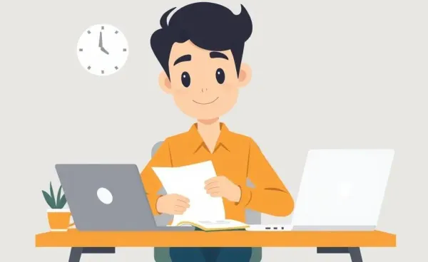 A young professional sitting at a desk, planning their budget.