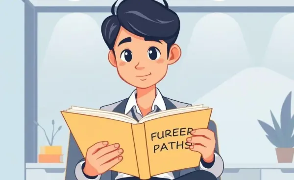 Young professional thinking about career paths with a book in hand