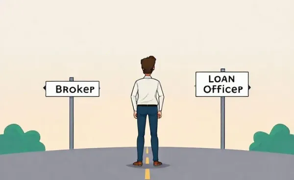 Illustration of a person choosing between broker and loan officer paths