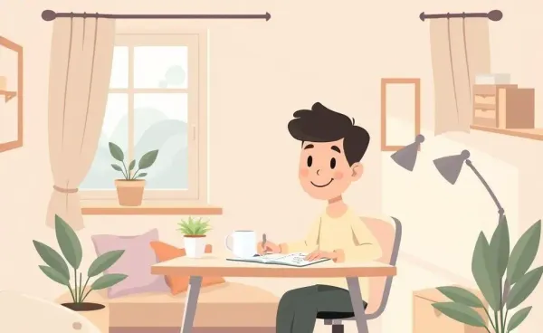 Person at a desk planning their budget in a cozy home setting